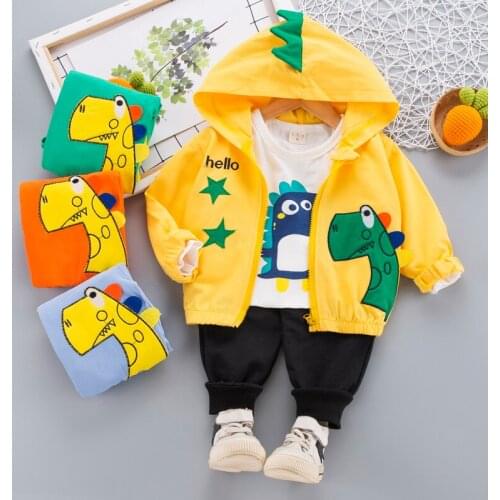 Autumn Winter 2020 Newborn Baby Boy Clothes Kids Dinosaur Coat Top Pants 3pcs Fashion Outfits Suit Infant Costume for Baby Set