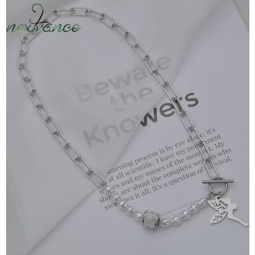 Nextvance Charms Stainless Steel Pendant Necklaces Cuban Pearl butterfly Womens Neck Chain For Women Girlfriend Jewelry Gift