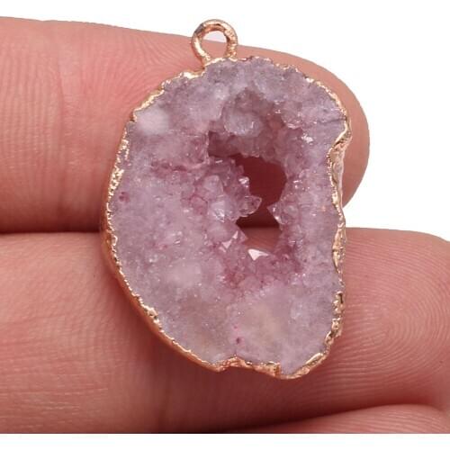1pcs Natural Agates Quartzs Pendants Charms Pink for Jewelry Making Accessories Fit Necklaces Bracelet Earring 30-35mm/40-45mm
