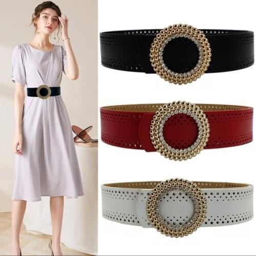 Fashion Round Buckle Womens Version Hollow-out Waist Seal Wide Belt High Quality Female Casual Leather Belts Jeans Dress Belt