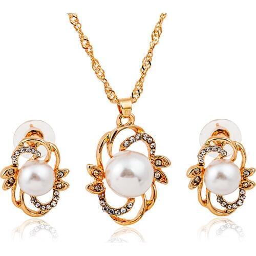 RONGQING 1Set Jewelry Sets gold pearl necklace Plated Bridal Bracelet Earrings 2018 Wedding Jewelry for Women RONGQING