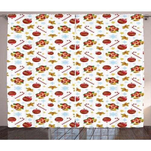 Christmas Ornamental Curtains Candy Cane and Bells Satin Fabric Drapes for Living Room Bedroom 2 Panel Window Set