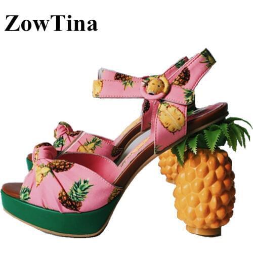 Women Pink Platform Sandals PineApple Chunky High Heels Summer Shoes Woman Ankle Strap Chaussure Femme Ladies Sandalias Stiletto