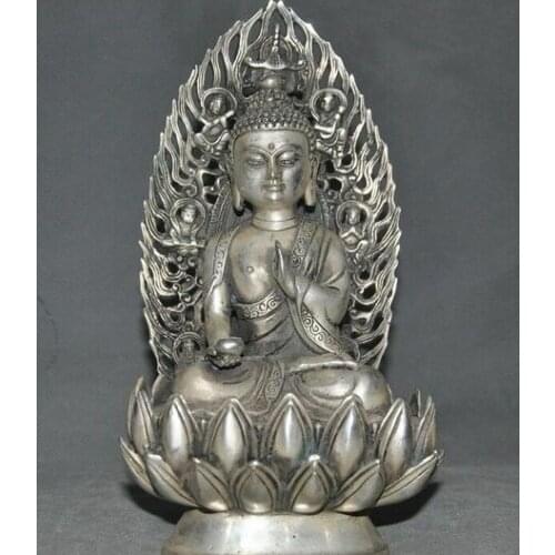 Old Tibet Buddhism Tibetan silver Medicine Buddha Sakyamuni Shakyamuni statue