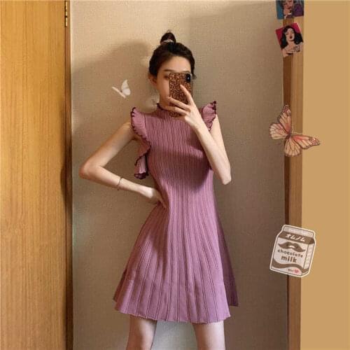 Young Ladies Style Sleeveless Knitted Dress 2021 New Goddess Slim Waist Mini Dresses For College Teenager Teens