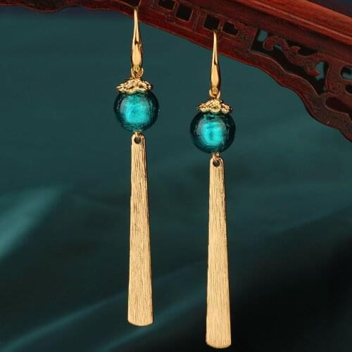 Vintage Green Long Drop Earrings Ethnic Delicate Hanging Dangle Earrings WomenS Earrings Tassel Earrings For Women