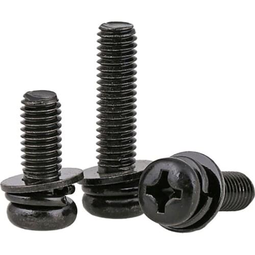 Phillips Pan Head Sping Flat Washer Sems Screws Black Zinc Screw M2 2.5 3 4 5 6