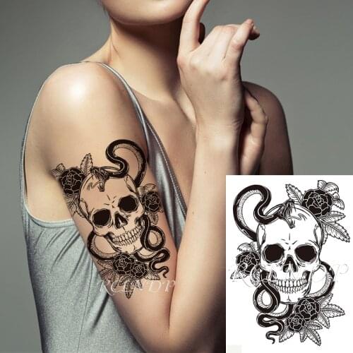 Waterproof Temporary Tattoo Sticker Black Snake Skull Flower Fake Tatto Flash Tatoo Hand Arm Foot Body Art for Men Women
