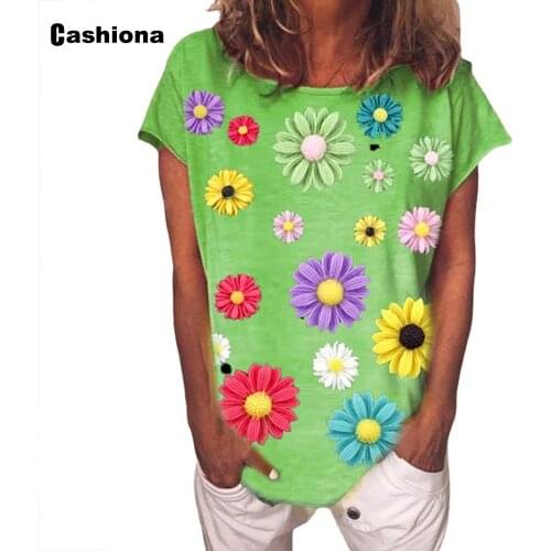 2021 Plus Size 3xl Ladies T-shirt Fairy tale Colorful Flower Print Shirt Womens Top Latest Summer Boho Tees Clothing Femme