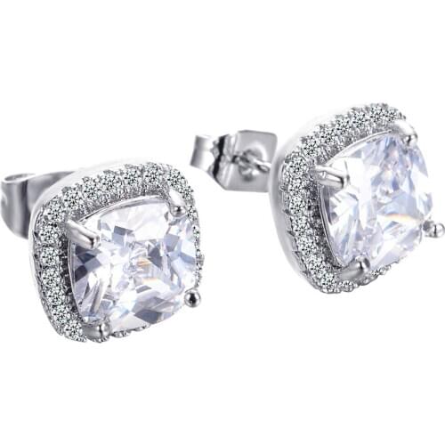 Luxury Women White Square Stud Earring With Simulated Diamond 925 Silver Double Earrings For Women Jewelry joyas de plata 925