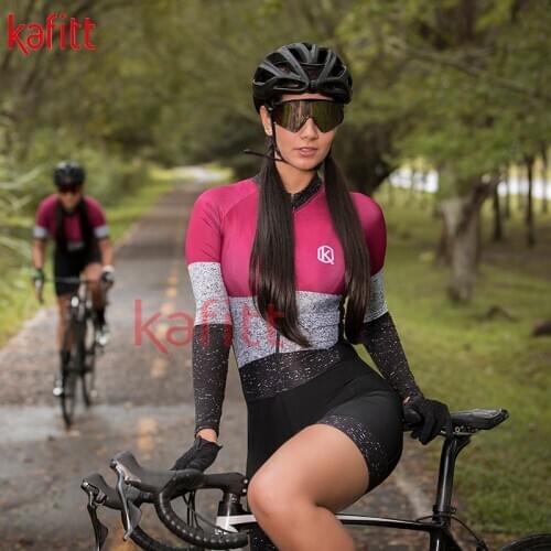 Kafit New Pro Long Sleeve Cycling Jersey Suit Womens Triathlon Casual Sweatshirt Jumpsuit Shorts Macaquinho Ciclismo Feminino