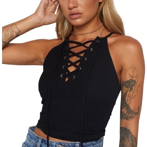 2020 Summer New Fashion Women Camisole Sleeveless Strappy V Neck Tunic Vest Ladies Bandage Crop Tank Top