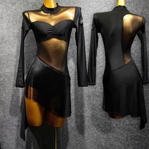 Latin Dance Dress Female Adult New Dress Fringed Skirt Long Sleeve Dance Dress Tango Dress Women Ballroom Latin Dress