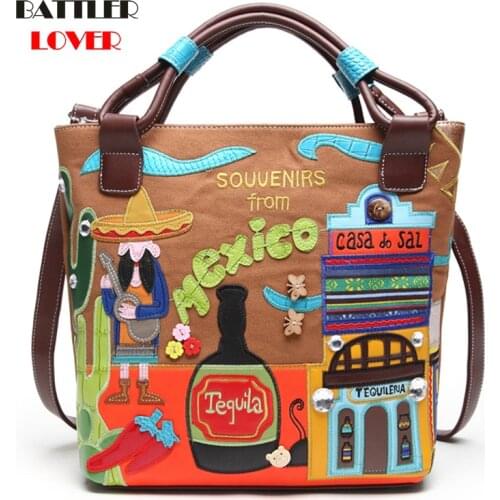 2020 Women Canvas Bags Handbag Retro Handmade Bolsa Feminina Embroidered Bag Ladies Mexico Shoulder Purse Italy Single