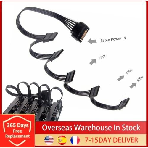4pin IDE 1 to 5 SATA 15Pin Hard Drive Power Supply Splitter 60Cm Cable Cord For DIY HDD SSD PC Sever 4pin to 15pin Power