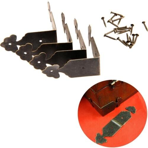 4pcs Decorative Corner Protectors Iron Flower Bracket Box Covers Desk Feet legs Antique Bronze Furniture Hardware Fittings nails