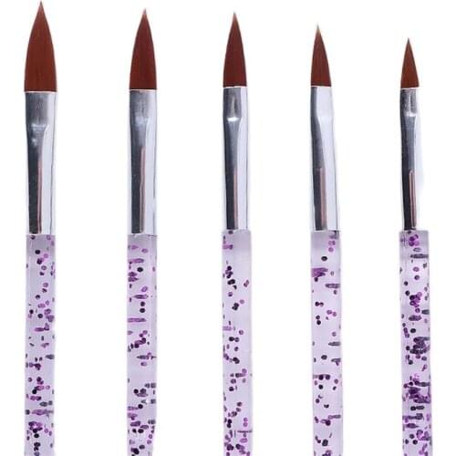 5PCS/Lot Nail Art Crystal Brush Acrylic Purple/Blue UV Gel Builder Painting Dotting Pen Carving Tips Manicure Nail Art DIY Tools