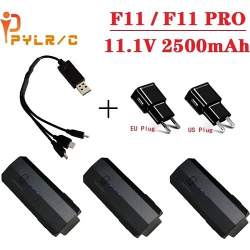 For SJ R/C/SJRC F11/ F11 PRO Lipo Battery 11.1V 2500mAh +3in1 USB Charger 5G Wifi GPS FPV Quadcopter spare parts RC Drone