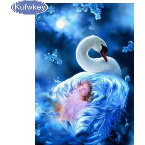 DIY 5D Diamond Painting by Number Kits Rhinestone Diamond Embroidery angel with swan Pictures Arts Craft for Home Wall Decor