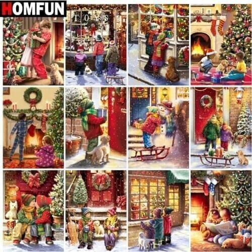 HOMFUN Diamond Painting Full Square/Round Diamond "Christmas child gift" Pattern Embroidery Cross Stitch 5D Rhinestone Painting