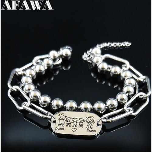 2021 Family Papa Mama 3 Hijos Stainless Steel Bracelet Charm Silver Color Double Layer Bracelet Jewelry moda mujer B18567