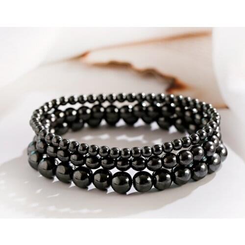4MM/6MM/8MM Fashion Men Round Hematite Beaded Charm Bracelet Pulsera Hombre Elastic Bracelets & Bangles Bileklik