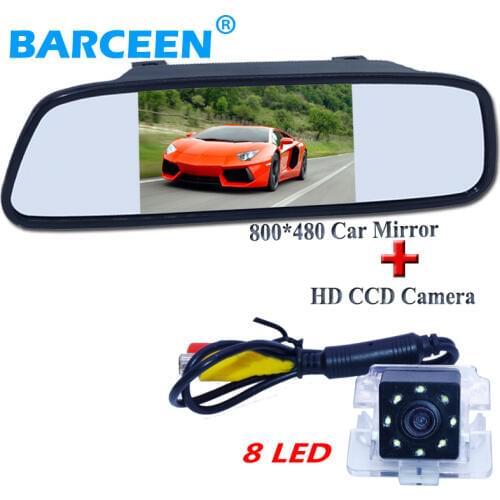Color lcd car mirror monitor 5" with auto night vision car rear revesing camera bring 8 led adapt for Mitsubishi Outlander
