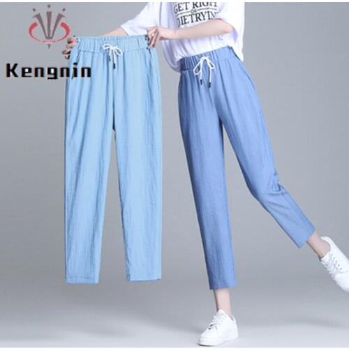 Denim Women Blue Color Trousers 2021 Summer Thin Lady Casual Harem Pants Loose Plus Size 4XL Anklet-Length Female Capris KN203