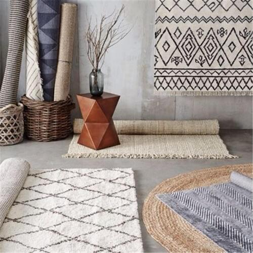 Kilim Handmade Morocco Carpets For Living Room Geometric Bohemia Indian Bedroom Rug Plaid Striped Black White Design Nordic