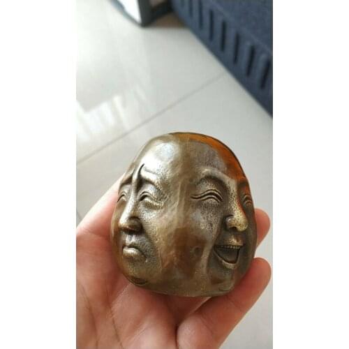 Chinese tibet brass 4 faces buddha head statue Figures