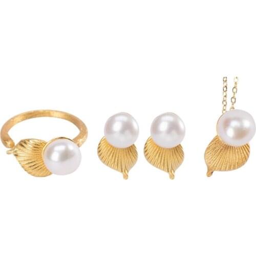 S925 sterling silver gold-plated natural pearl Baroque personality conch niche ladies ear studs ring pendant
