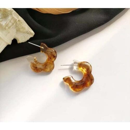 Korean Amber Flower Shape CC Earrings Acrystal Ethnic Dangle Earrings Vintage Chunky C Drop Earrings for Women Girls Jewelry