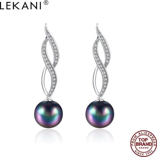 LEKANI Graceful Lines Imitation Pearls Drop Earrings For Women Full White Cubic Zirconia Earring Anniversary Fashion Jewelry