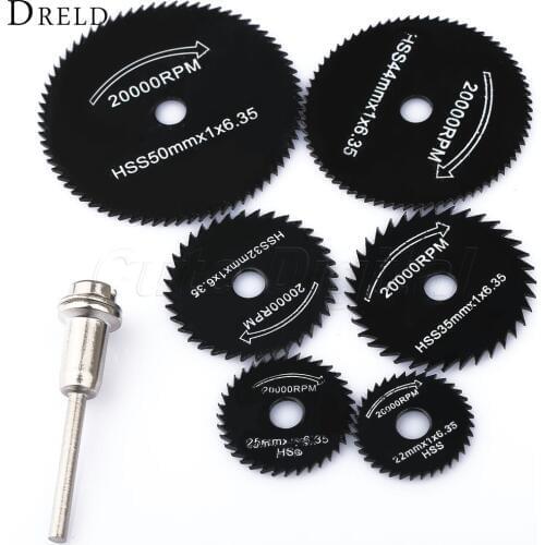 6PCS HSS Mini Circular Saw Blades Cutting Disc Mandrel for Wood Metal Dremel Rotary Tools w/ 1 Mandrel Wood Cutting Saw