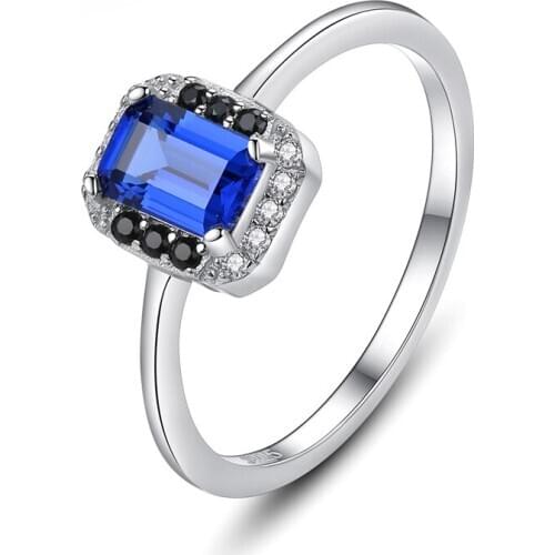Trendy 100% 925 Sterling Silver Created Sapphire Engagement Rings For Women High Carbon Diamond Exquisite party Fine Jewelry