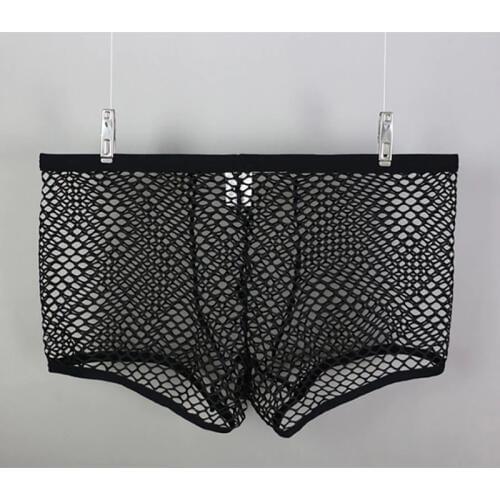 Mens Sexy Fishnet See Through Mesh Men Underwear Transparent Gay Boxer Short Bulge Pouch Male Panties Erotic Men Lingerie