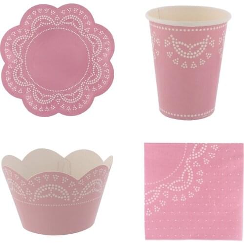 Lace Style Disposable Tableware Set Paper Cup Paper Plate Paper Towel High Quality Multi-Color Birthday Celebration Festival