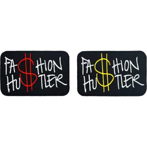 FASHION HUSTLER Name Tag Iron on Hook Backing Embroidered Biker Motorcycle Patches for Vest Jeans