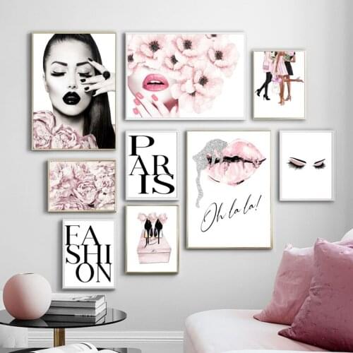 Wall Art Canvas Painting Pink Paris Flower Model Girl Love Kiss For Living Room Decor Nordic Posters And Prints Wall Pictures