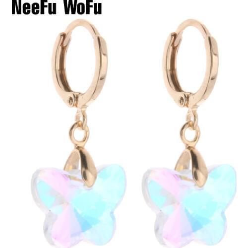 NeeFu WoFu Drop Crystal Earring butterfly Glass Earrings Dangle Brand Large star Brinco Christmas Ear Accessories Oorbellen