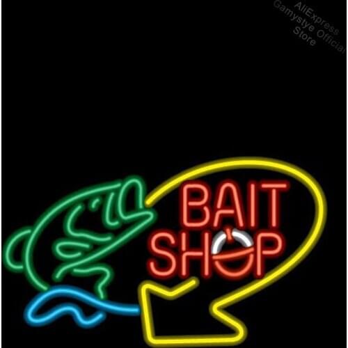 Neon Sign for Bait Shop with Fish neon Light Beer Bar Decor club glass anuncio luminoso lampara neon Flashlight Cubs Neon Sign