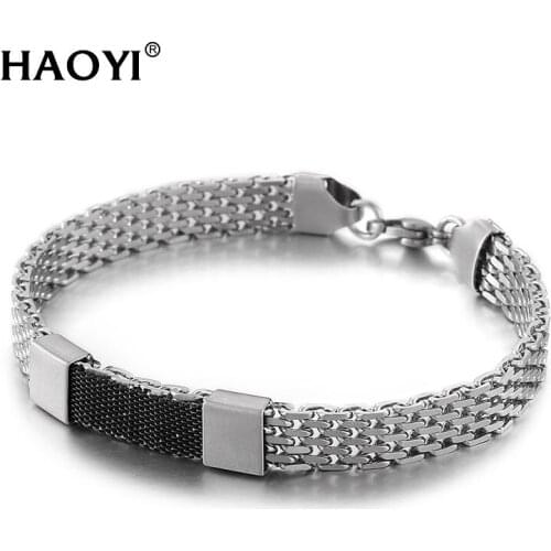 HAOYI New Weave Men Bracelet Stainless Steel Fashion Jewelry Reticulated Bracelet Men Bangle Sports and Leisure Jewelry