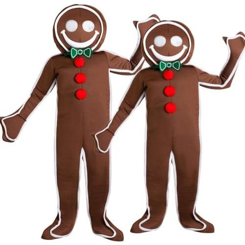 New Christmas Halloween Costume Mascot Gingerbread Man Adult Children Cosplay Costume Jumpsuits Purim Cosplay Suit
