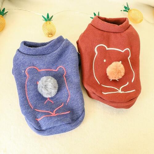 2019 Autumn Winter Pet Dog Clothes Cotton T-shirt Plus Velvet Cute Sweater Hair Ball nose bear cub Shirt For Small Dog Clothes