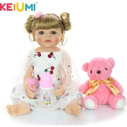 KEIUMI Full Silicone Dolls Reborn Baby Boneca 22 Inch 55 CM Gold Hair Baby Reborn Girl Toys For Toddler Playmate Kids Gift