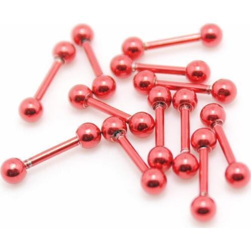 Red color steel barbell earring piercing jewelry body ear bars studs tongue rings 10pcs