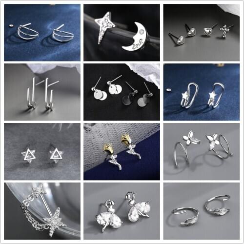 Tiny Small Geometry Hollow out Mermaid Earring Moon Star Stud Earrings For Women Minimalist Bridal Bijoux Piercing Jewelry