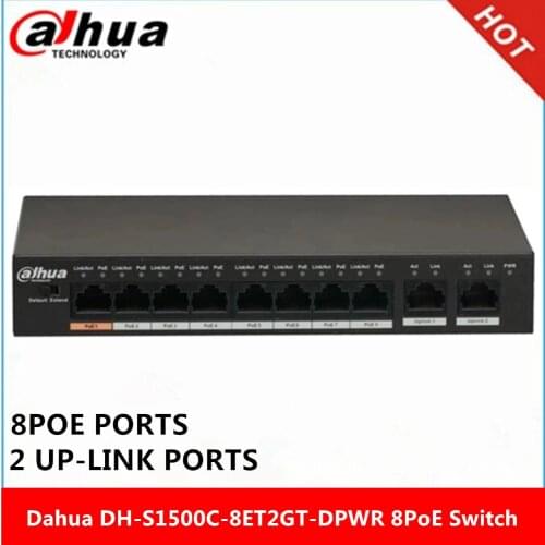 Dahua 8PoE Switch DH-S1500C-8ET2GT-DPWR 8POE ports 2 up-link ports support 802.3af 802.3at POE POE+ Hi-PoE Power Supply Standard