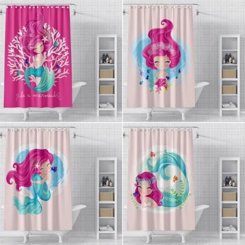 Cartoon Mermaid Print Shower Curtain For Home Bath Decor Waterproof Fabric Bathroom Curtain With Hooks 180cm
