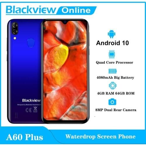 Blackview NEW A60 Plus Mobile Phone Android 10 Waterdrop Screen Smartphone 4GB RAM 64GB ROM 6.088'' HD 4080mAh Mobile Phone